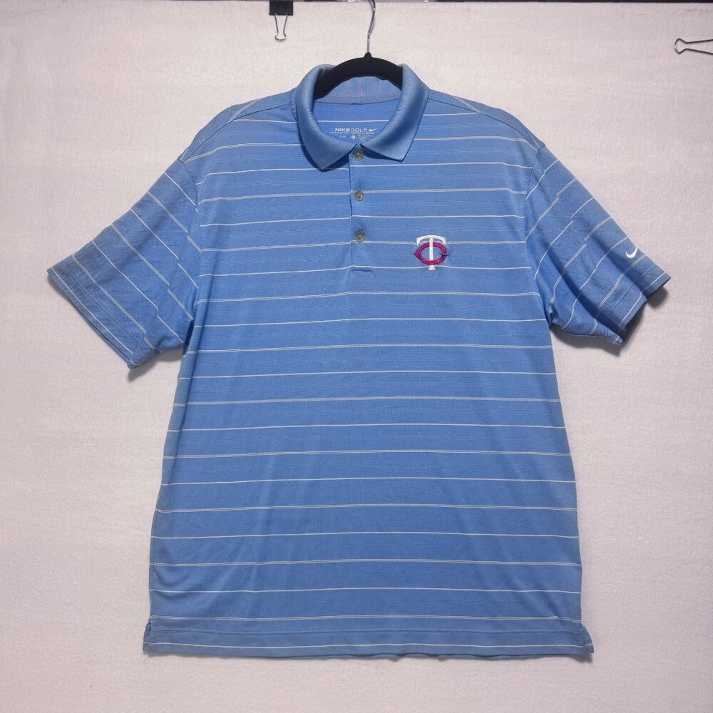 Twins Men's Polo Size Medium Short Sleeve Shirt Dri-Fit Nike Golf Light Blue